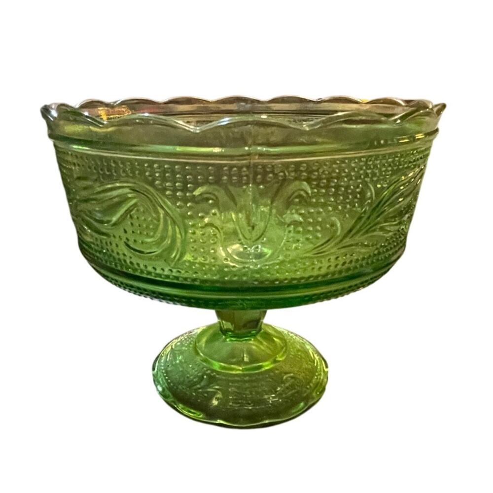 Vintage EO Brody Co USA Green Glass Candy Dish Compote M6000 Mid-century modern